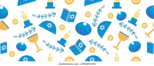 Pattern for design with symbols of Hanukkah on white background