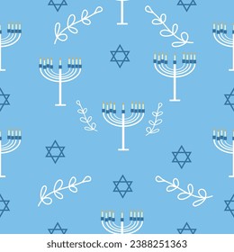 Pattern for design with symbols of Judaism on blue background