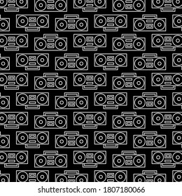 Diseño de patrones de ilustración de grabadora de cinta con fondo de color negro.