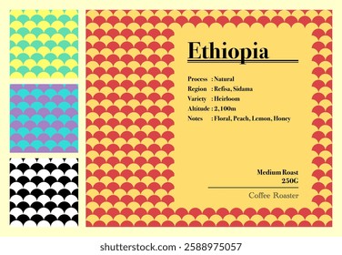 Pattern design template for coffee labels, packaging, stickers in eye-catching contrast colors