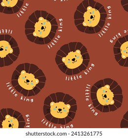 pattern design for textile with cute lion head drawing as vector