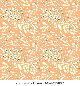 Pattern design from textured white twigs on a light orange background. Seamless, artistic. Autumn vector illustration.
