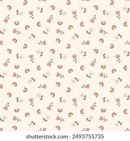 pattern design with tiny flowers and rainbow drawing as vector