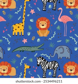 pattern design as vector for baby fashion with cute safari animals