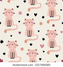 pattern  design as vector with cute leopard drawing for baby fashion