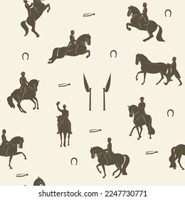 Pattern design, vintage horse riding, riders and horses