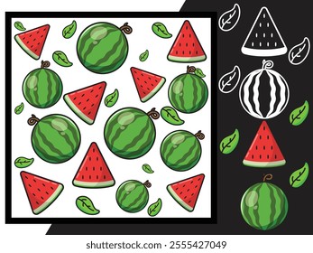 Pattern design with watermelon object, eps 10, editable.