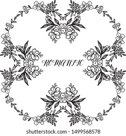 Pattern design wreath frame, black and white, for decoration greeting card romantic. Vector