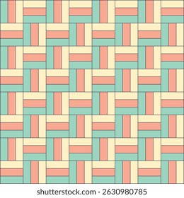 Motif conçu à partir de rectangles crèmes, terre cuite pâle et vert menthe néon