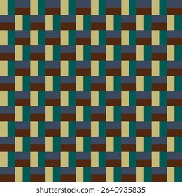 Pattern designed from khaki, teal green, indigo blue and dark brown rectangles