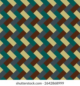 Pattern designed from khaki, teal green, indigo blue and dark brown rectangles