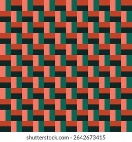 Pattern designed from peach, orange, green and black rectangles