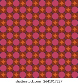 Pattern designed from pink, orange, brown and purple shapes created using the arc tool
