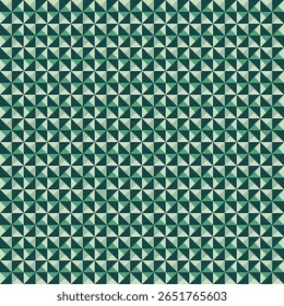 Pattern designed from small windmills created in monochromatic shades of green triangles 