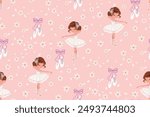 Pattern designed with sweet ballerina and flowers, vector pattern, ballerina pattern design for girls.