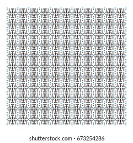 Pattern designed with 'T' letters overlapping each others and some dots. Main colors are the grays, but there is a small amount of cyan. Artwork has small white margin.