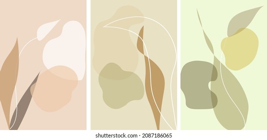 Pattern design,wallpaper art. Trendy abstract background with shapes and floral element in Neutral Tones.Vector illustration.