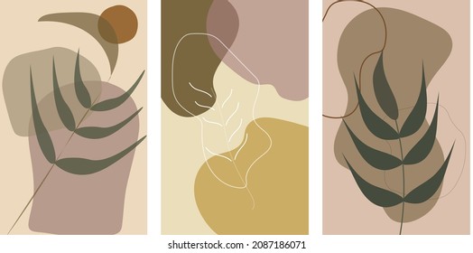 Pattern design,wallpaper art. Trendy abstract background with shapes and floral element in Neutral Tones.Vector illustration.