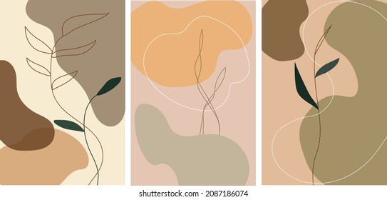Pattern design,wallpaper art. Trendy abstract background with shapes and floral element in Neutral Tones.Vector illustration.