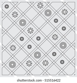 Pattern of diagonal stripes or lines in nice colors with circles and snowflakes. Template for prints, textiles, wrapping, wallpaper, web, paper. 