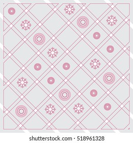 Pattern of diagonal stripes or lines in nice colors with circles and snowflakes. Template for prints, textiles, wrapping, wallpaper, web, paper. 