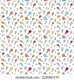 Pattern of dialogue boxes and grammatical signs. Abstract communication. Colored seamless vector image on a transparent background.