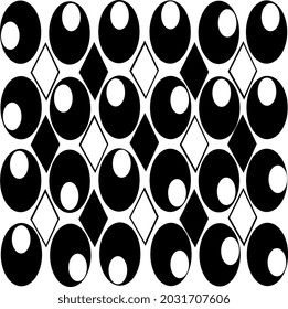 patrón de cuadrado de diamantes
y círculos negros.