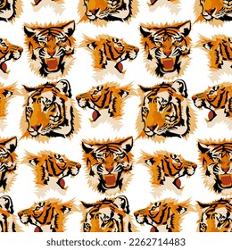 Pattern at different angles of the tiger's head vector image isolated on a white background. Abstract illustration, simplified spots in layers. Suitable for printing on banner and leaflet