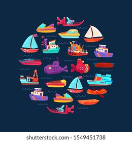 Pattern from different boats and ships. Vector illustration.