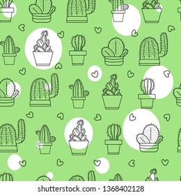 pattern with different cacti. Perfect for fabric, textile. Vector background