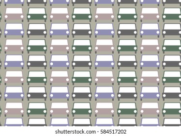 Pattern with different colors cars on the gray background