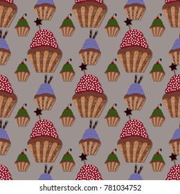 a pattern of different cupcakes