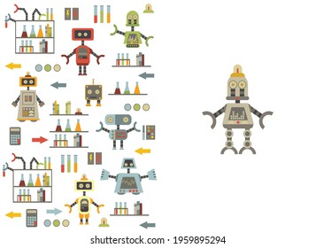 pattern with different cute cartoon robots. 