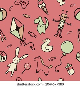 Pattern with different cute and funny toys.