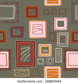 Pattern of different frames and paintings prints. Gallery-hanging wall in the living room