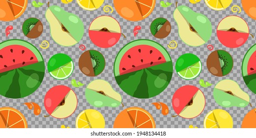 a pattern of different fruits on a transparent background
Layout of fresh fruit
Natural exotic, tropical, ripe, healthy, fruits. Can be used as a packaging design with a transparent background