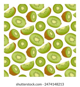 Pattern of different kiwi slices. Seamless abstract pattern with kiwi on a white background. Wrapping paper, packaging, poster, textile, vector illustration