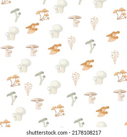 pattern of different mushrooms on a white background.