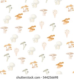 pattern of different mushrooms on a white background.