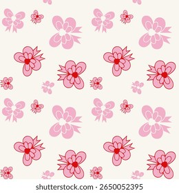 Patroon met verschillende roze bogen met gestreepte achtergrond, naadloos patroon voor meisje, coquette core design