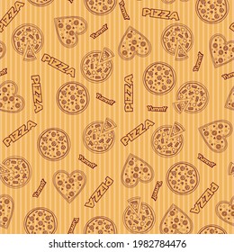 pattern with different pizzas and slices of pizza