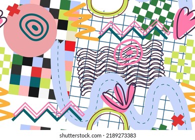 Pattern with different shapes and textures. Collage. Vector ilustration.
