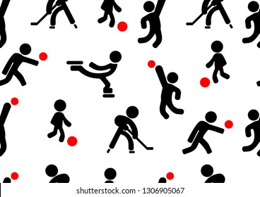 Pattern from different sports figures of men on a white background