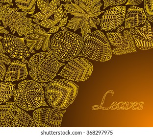 Pattern with different tree leaves such as oak and maple, chestnut and birch, aspen and linden, poplar and ginkgo, tulip tree and beech, hornbeam and holly. Autumn collection. Brown and orange colors.