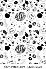 pattern from different types of fruits in a flat style on a white background