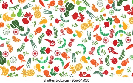 Pattern from different types of fruits in a flat style on a white background
