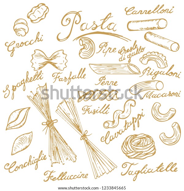 Pattern Different Types Pastes Name Pastes Stock Vector Royalty