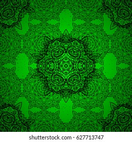 Pattern. Dim green floral ornament in baroque style. Dark element on green background. Dark floral wallpaper. Damask background.