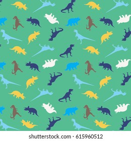 Pattern dinosaur  design with dinosaurs silhouette in color, tee shirt graphics, vectors , all over print 