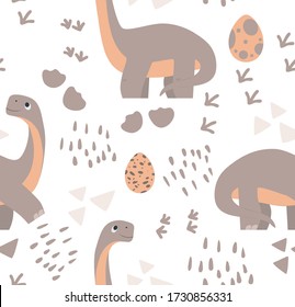 Pattern dinosaur and their eggs, great design for any purposes. Fabric wallpaper print texture. Funny cartoon character. Isolated vector color illustration. Seamless background pattern.